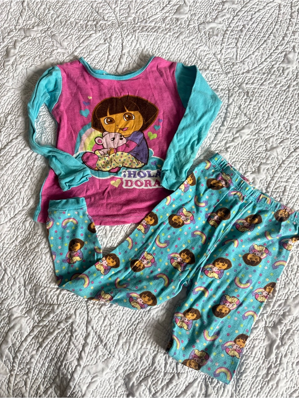 Nickelodeon Dora & Boots Long Sleeve Pajama Set in Pink and Teal